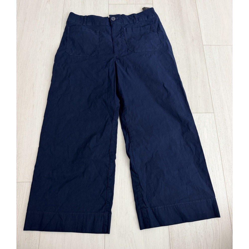 Maeve The Colette Wide Leg Cropped Stretch Pants Sz 34 Navy Blue